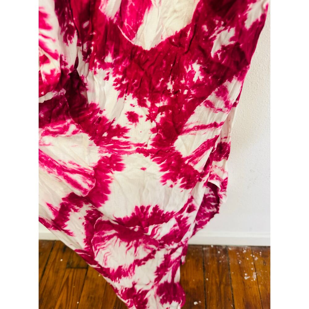 S/W/F Magenta Pink Tie-Dye V-Neck Plunge Kimono Front Pockets Dress size Large - Picture 15 of 16